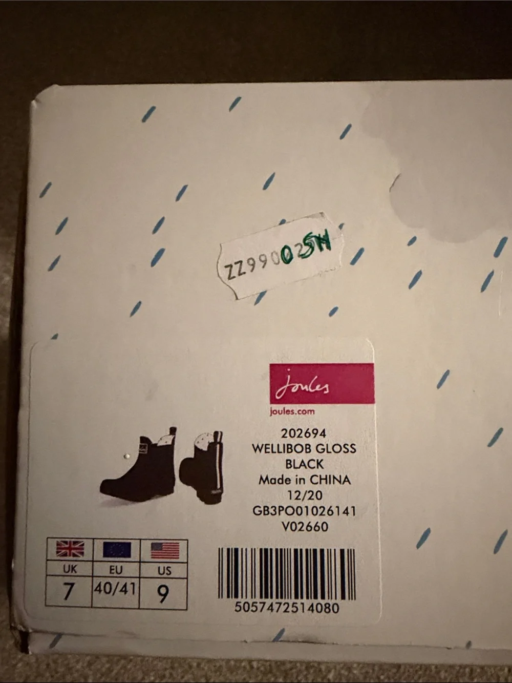 Joules Rosalind Wellibob Gloss Rain Boot Size 9